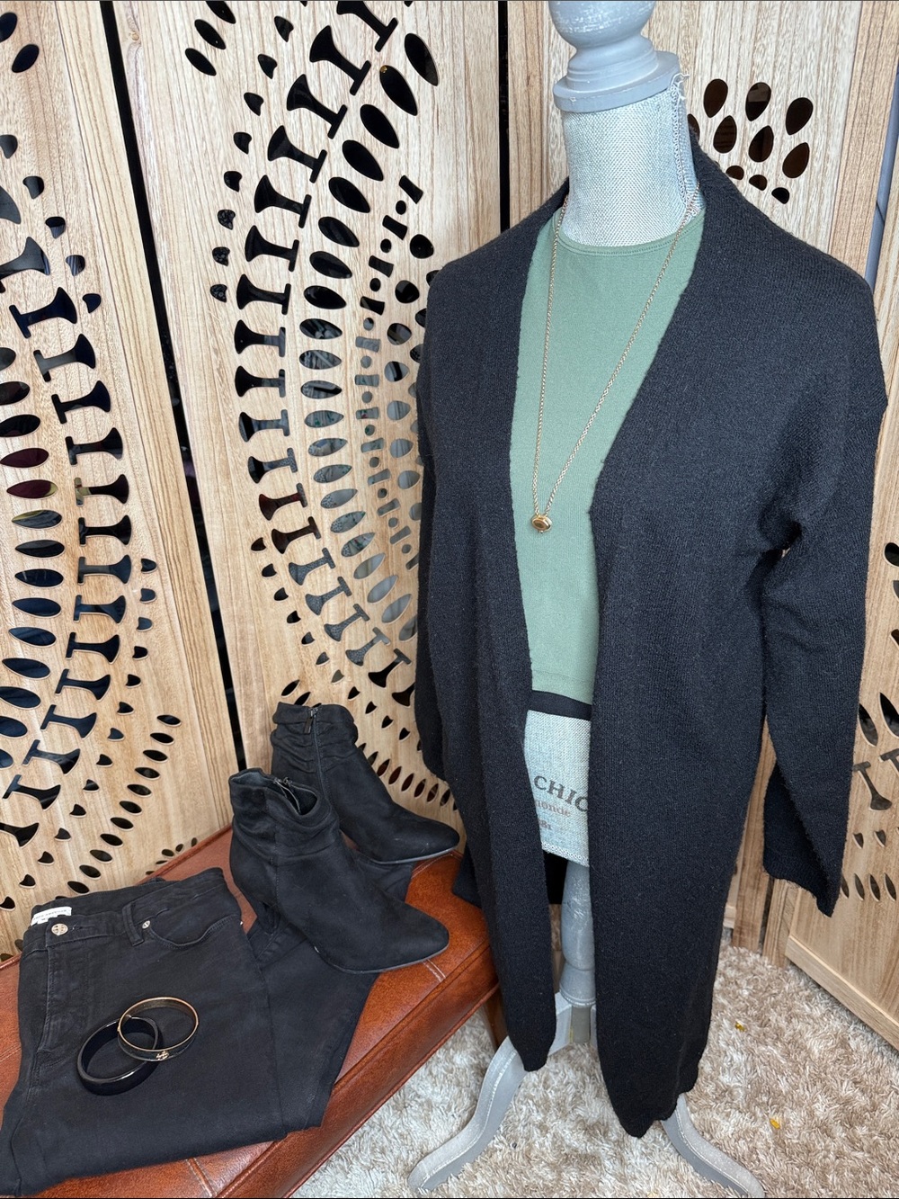 Love Tree Black Open-Front Long Cardigan Sweater
